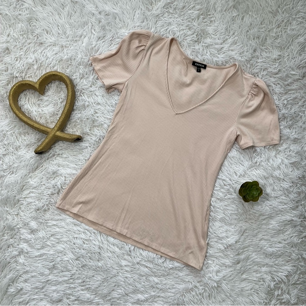 Express Pink Fitted Short Sleeve Blouse